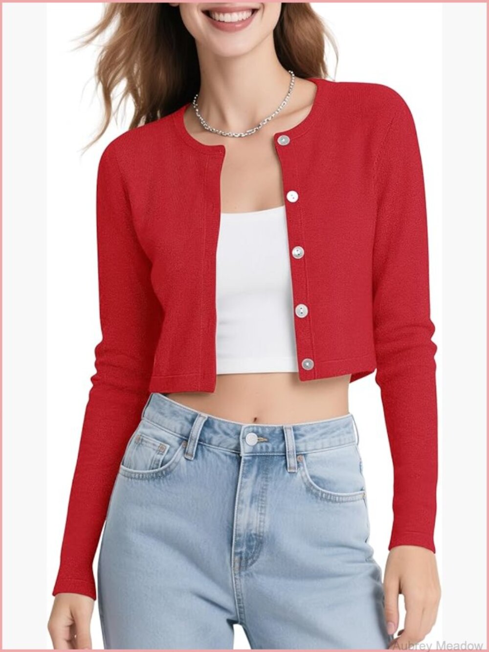 Long Sleeve Cropped Cardigan Sweater Crew Neck Button Up Bolero Shrug